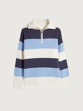 Striped Quarter-Zip Sweater – Blue, Navy & Cream